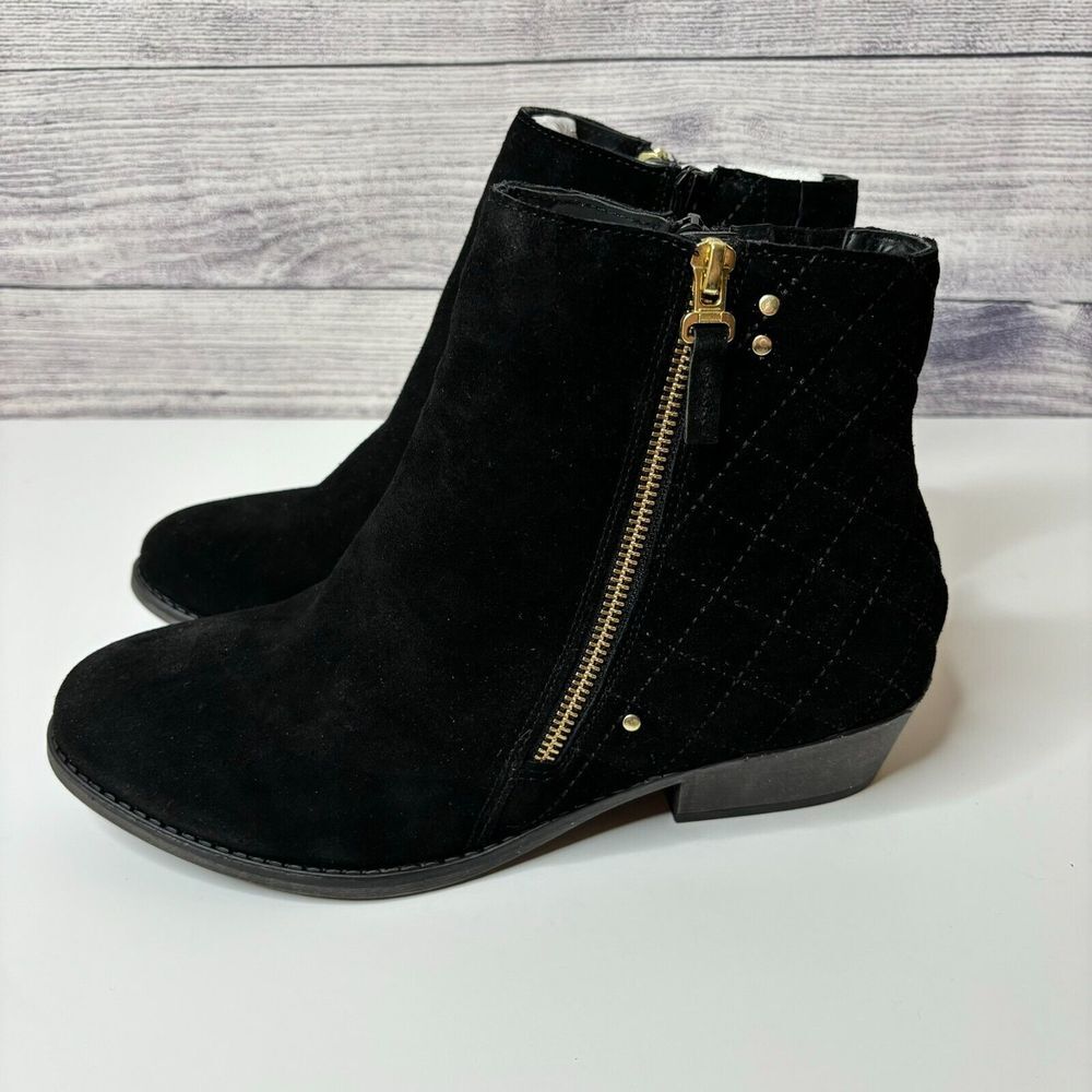 White Mountain Womens 9.5W Jodi Black Suede Quilted Ankle Boots‎ NIB Scotchguard - Picture 3 of 10